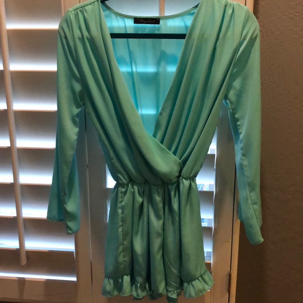 Teal long sleeve honey punch romper